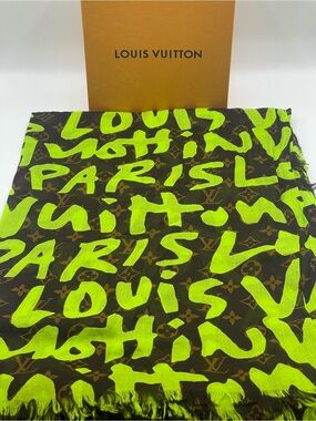 Louis Vuitton x Stephen Sprouse Graffiti Neon Green Monogram Scarf Stole Wrap
